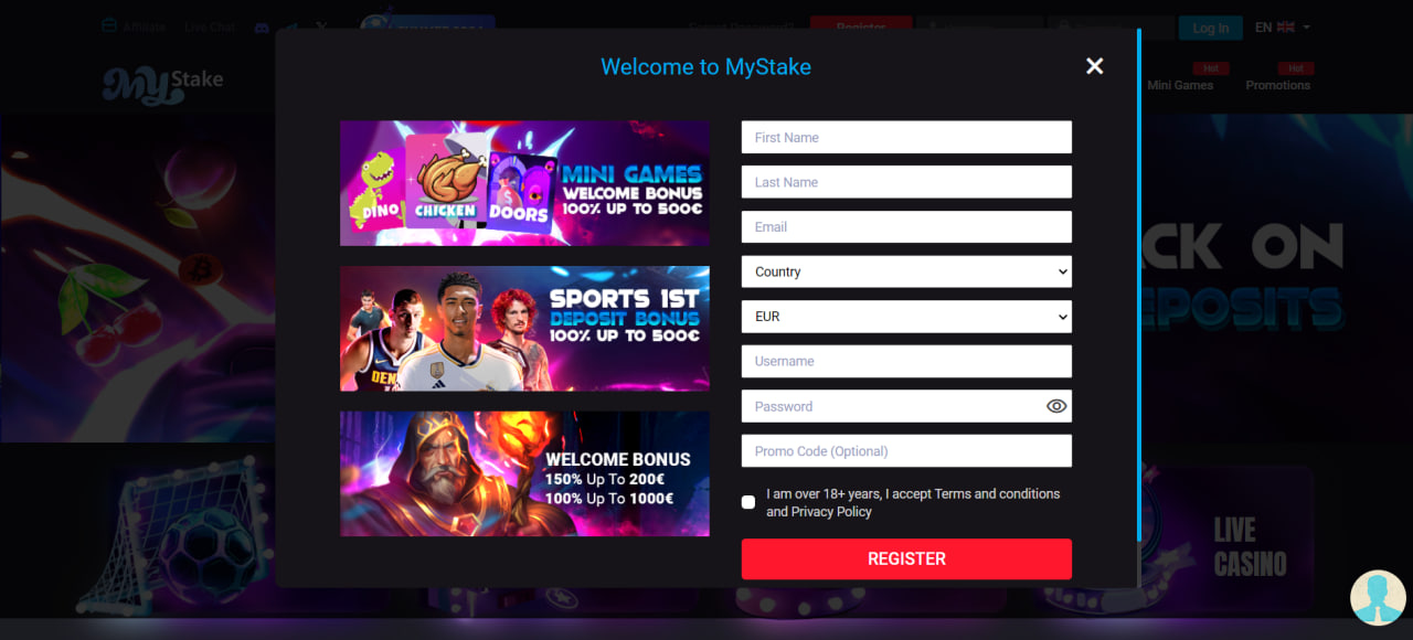 MyStake Casino Login and Registration